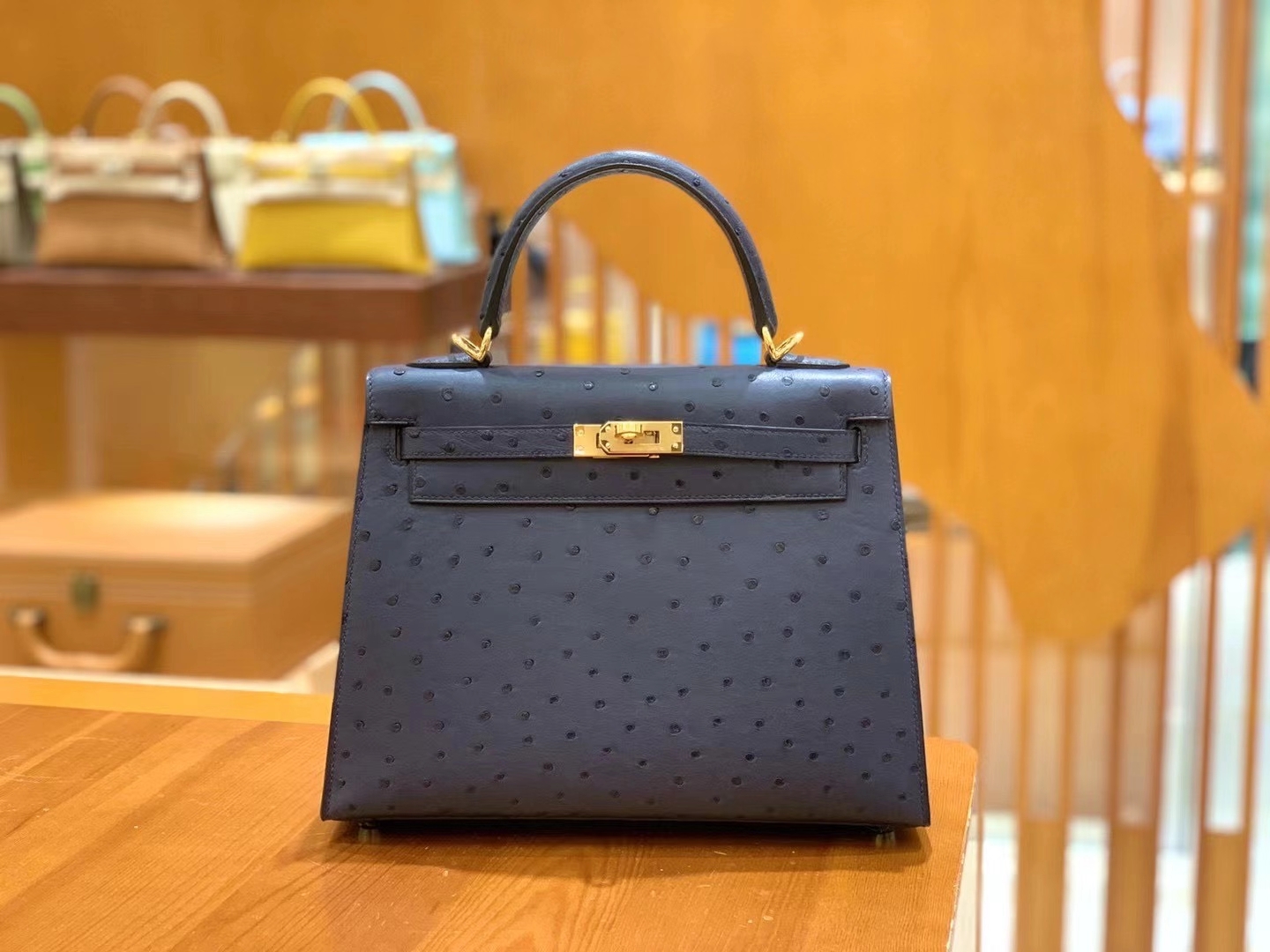 Hermès（爱马仕）Kelly 25cm 马耳他蓝 金扣 南非KK级鸵鸟皮 原版蜜蜡线 顶级手缝版本