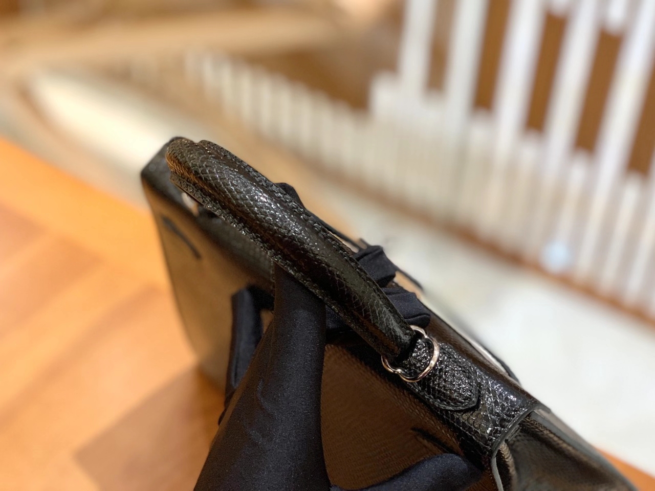 Hermès（爱马仕）Kelly 25cm 经典黑 南非野生蜥蜴皮 银扣 原版蜜蜡线 顶级手工缝制