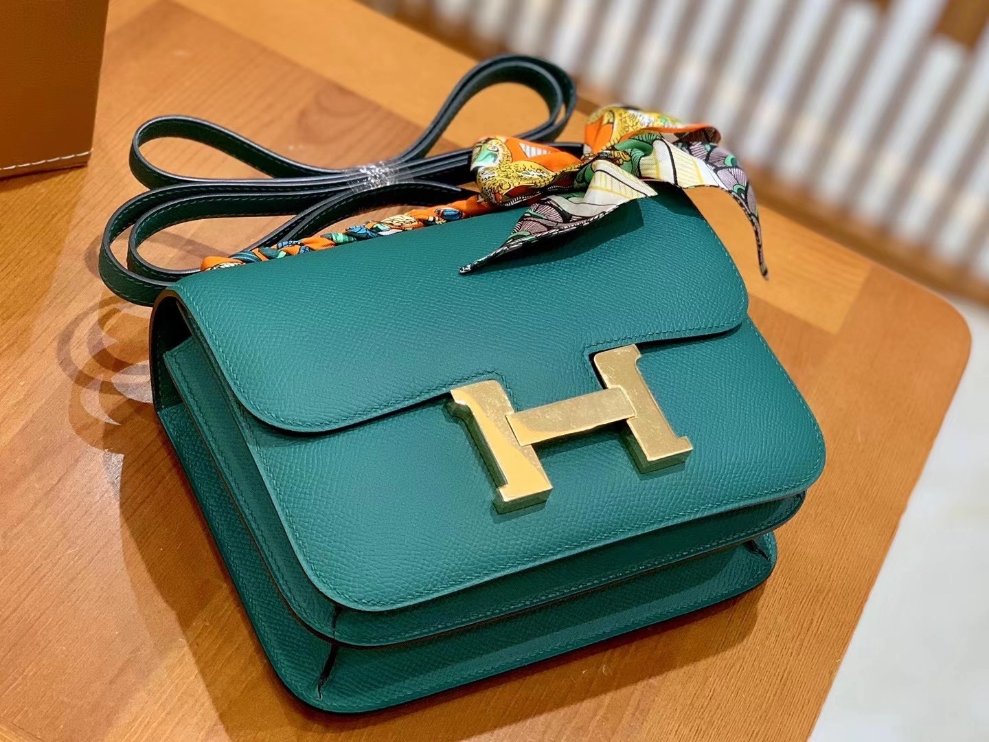 Hermès（爱马仕）Constance 18cm 孔雀绿 金扣 进口Epsom 皮 原版蜜蜡线 顶级手缝版本