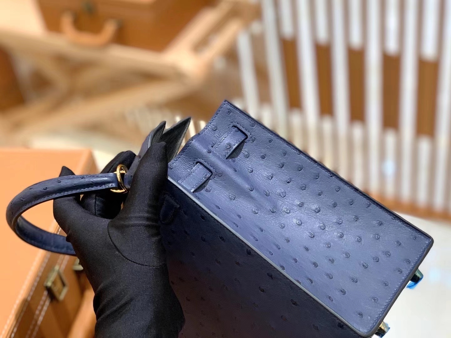 Hermès（爱马仕）Kelly 25cm 马耳他蓝 金扣 南非KK级鸵鸟皮 原版蜜蜡线 顶级手缝版本