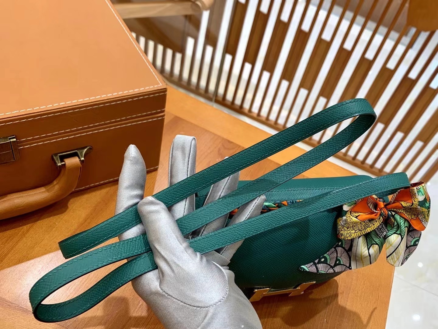 Hermès（爱马仕）Constance 18cm 孔雀绿 金扣 进口Epsom 皮 原版蜜蜡线 顶级手缝版本