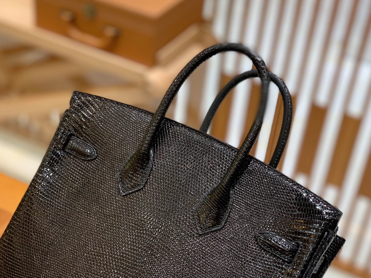 Hermès（爱马仕）Birkin 25cm 经典黑 南非野生蜥蜴皮 金扣 原版蜜蜡线 顶级手工缝制