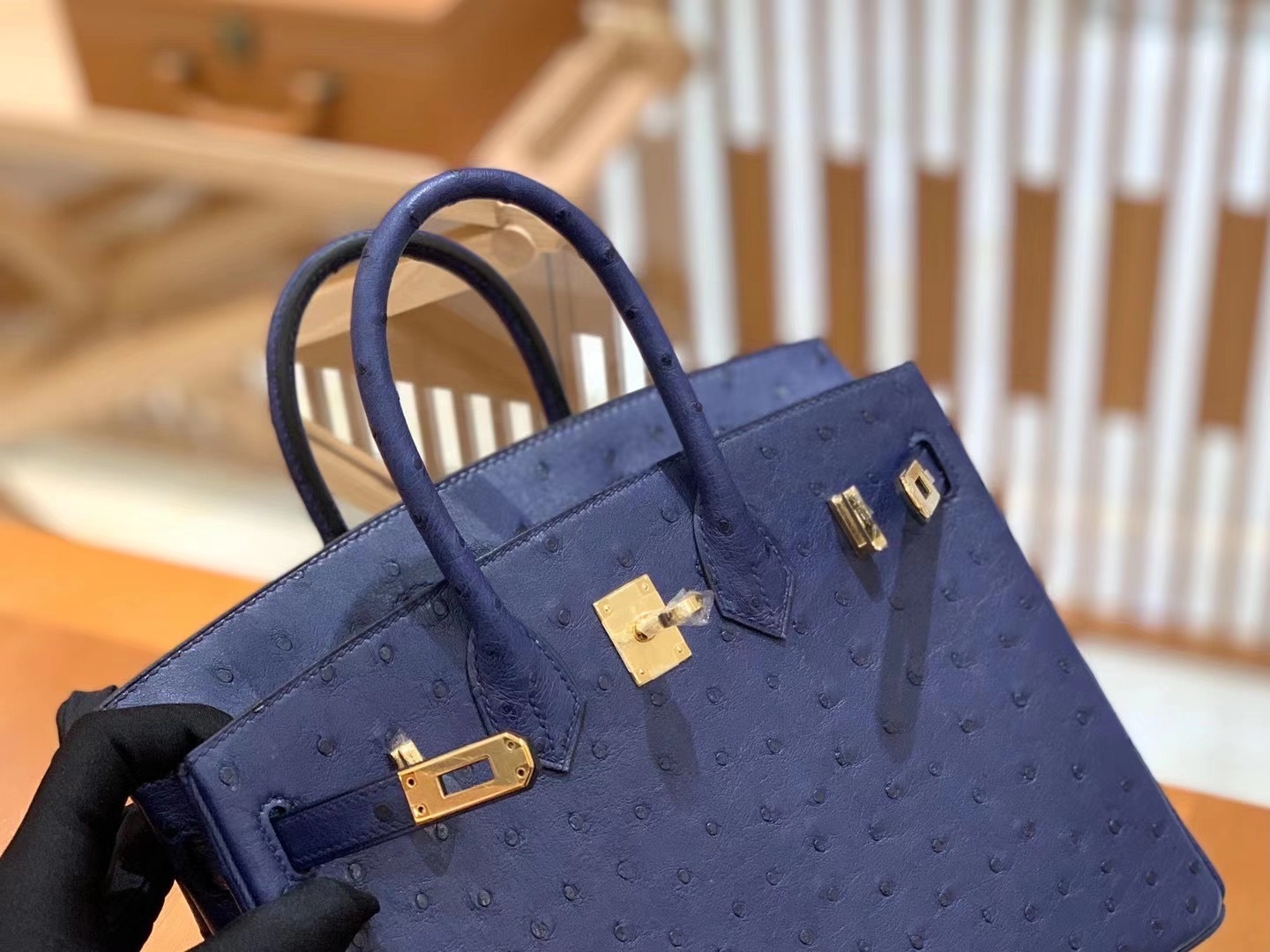 Hermès（爱马仕）Birkin 25cm 马耳他蓝 金扣 南非KK级鸵鸟皮 原版蜜蜡线 顶级手工缝制