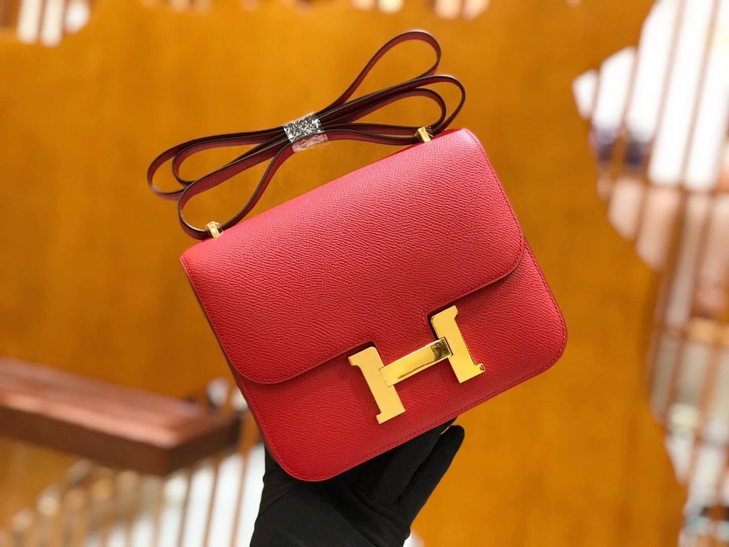 Hermès（爱马仕）Constance 18cm 心红色 Epsom皮 原版蜜蜡线 顶级手工缝制