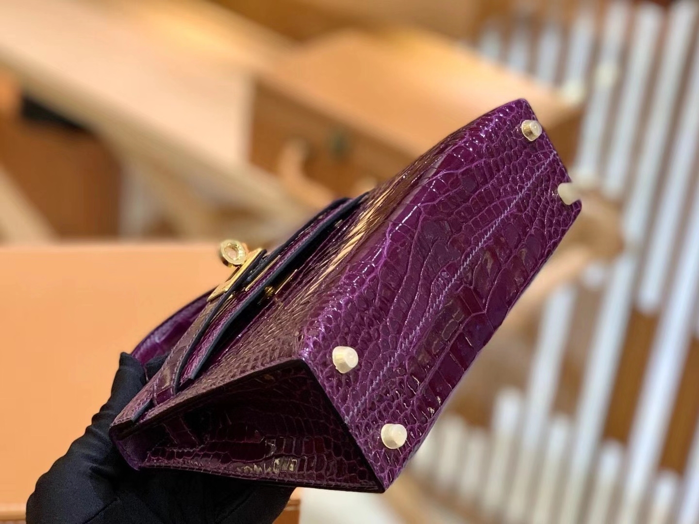 Hermès（爱马仕）Mini Kelly 二代 19cm 葡萄紫 一级美洲鳄鱼皮 原版蜜蜡线 顶级手缝版本