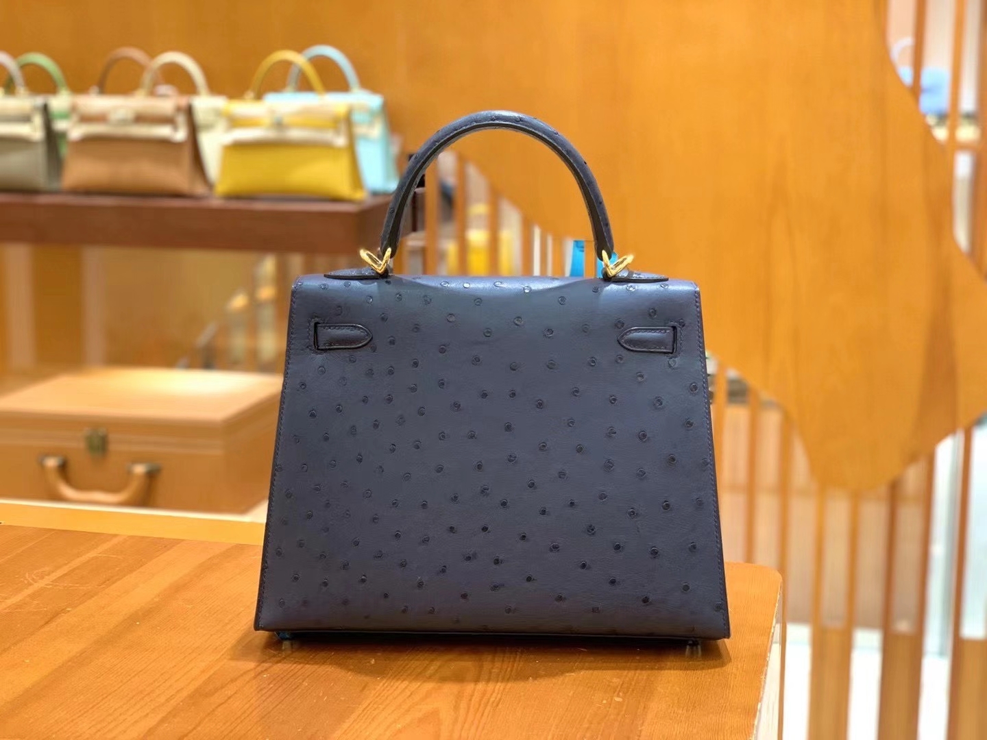 Hermès（爱马仕）Kelly 25cm 马耳他蓝 金扣 南非KK级鸵鸟皮 原版蜜蜡线 顶级手缝版本