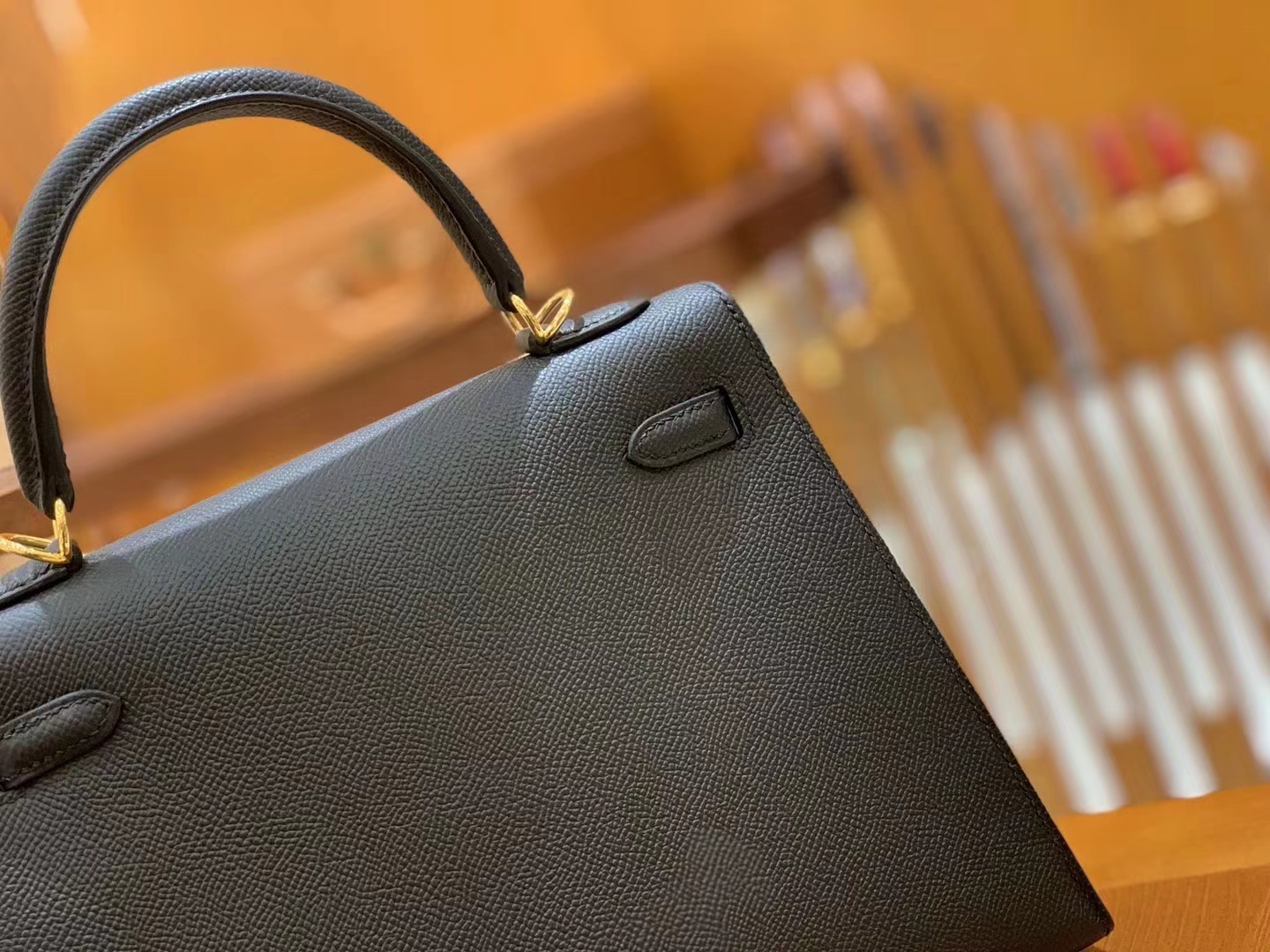 Hermès（爱马仕）Kelly 25cm 经典黑 金扣 Epsom掌纹皮 原版蜜蜡线 顶级手工缝制