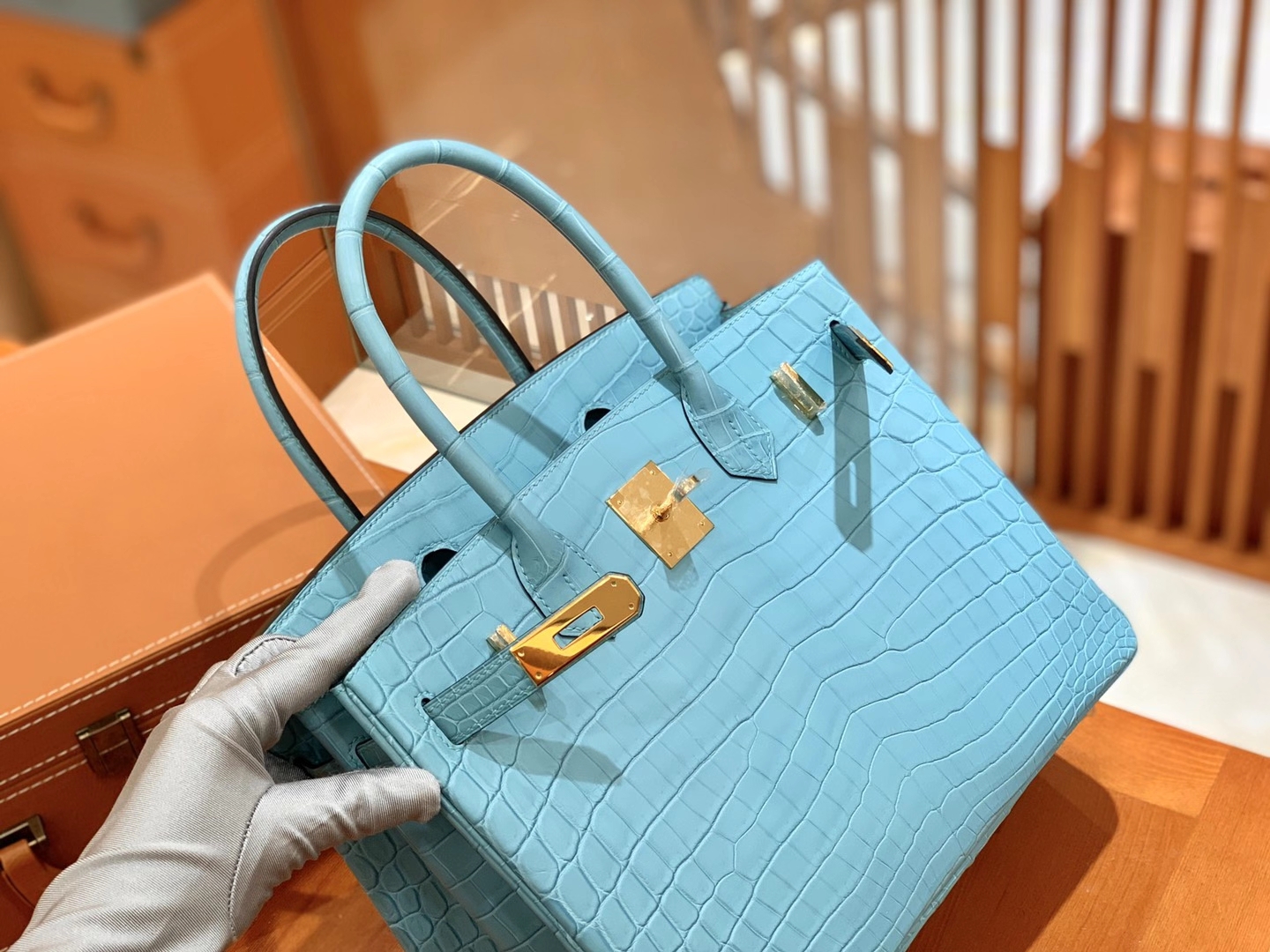 Hermès（爱马仕）新增现货 Birkin 30cm 马卡龙蓝 金扣 一级尼罗鳄皮 原版蜜蜡线 顶级手缝版本