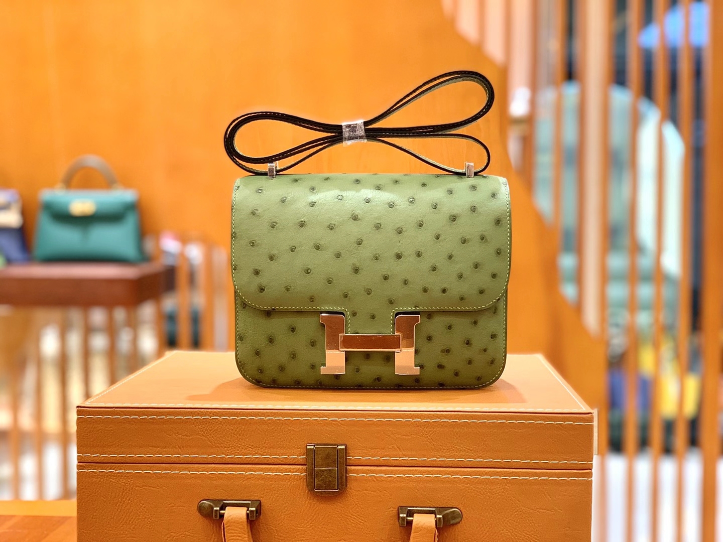 Hermès（爱马仕）Constance 18cm 牛油果绿 金扣 南非KK级鸵鸟皮 原版蜜蜡线 顶级手缝版本