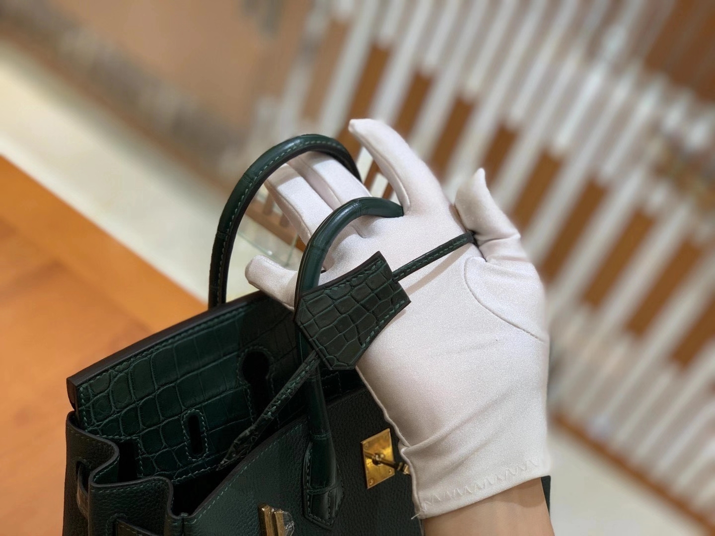 Hermès（爱马仕）Birkin Touch 25cm 松柏绿 金扣 一级鳄鱼皮拼Togo皮 原版蜜蜡线