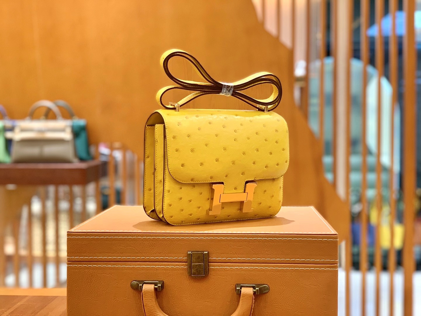 Hermès（爱马仕）Constance 18cm 那不勒斯黄 金扣 南非KK级鸵鸟皮 原版蜜蜡线 顶级手缝版本