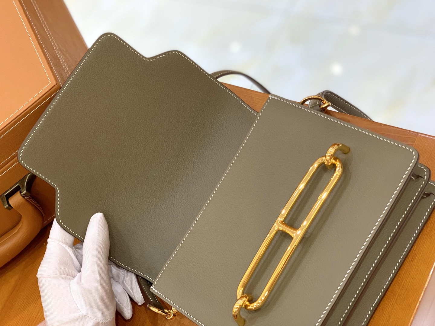 Hermès（爱马仕）Rouils 猪鼻包 Evercolor 19cm 大象灰 金扣 原版蜜蜡线 顶级手缝