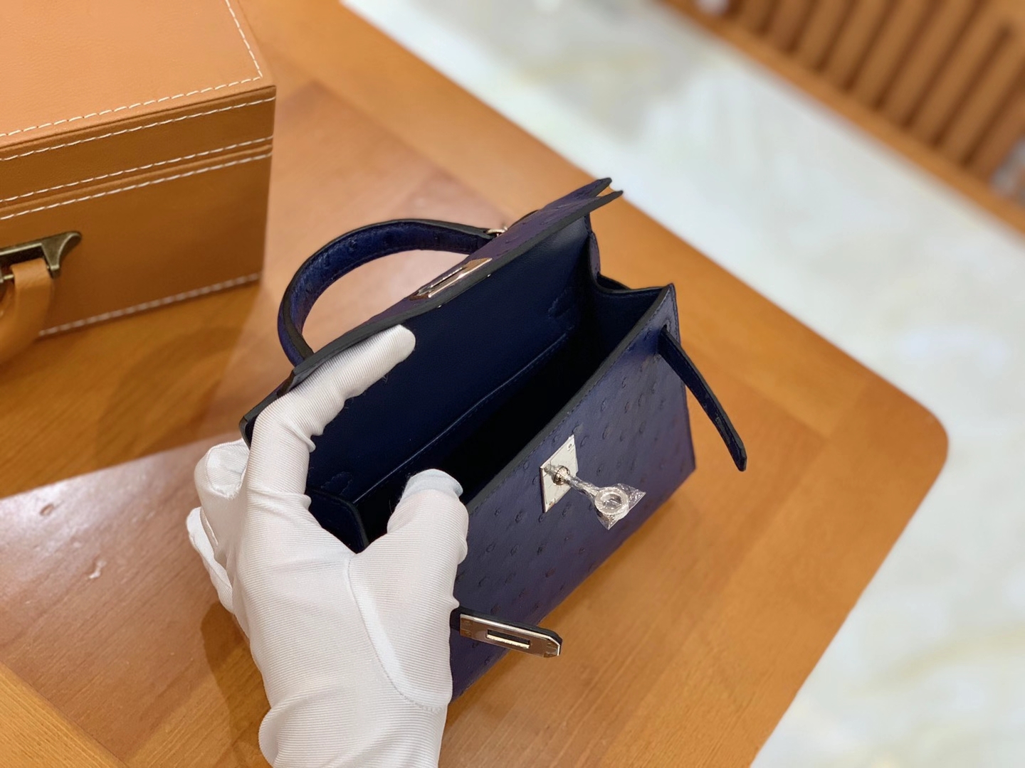 Hermès（爱马仕）MiniKelly 迷你凯莉 马耳他蓝 KK级鸵鸟皮 银扣 二代 19cm 原版蜜蜡线 顶级手缝