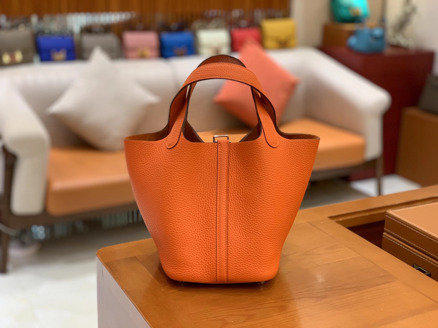 Hermès（爱马仕）Picotin 菜篮子 橙红色 原版蜜蜡线 顶级手缝 银扣 18cm