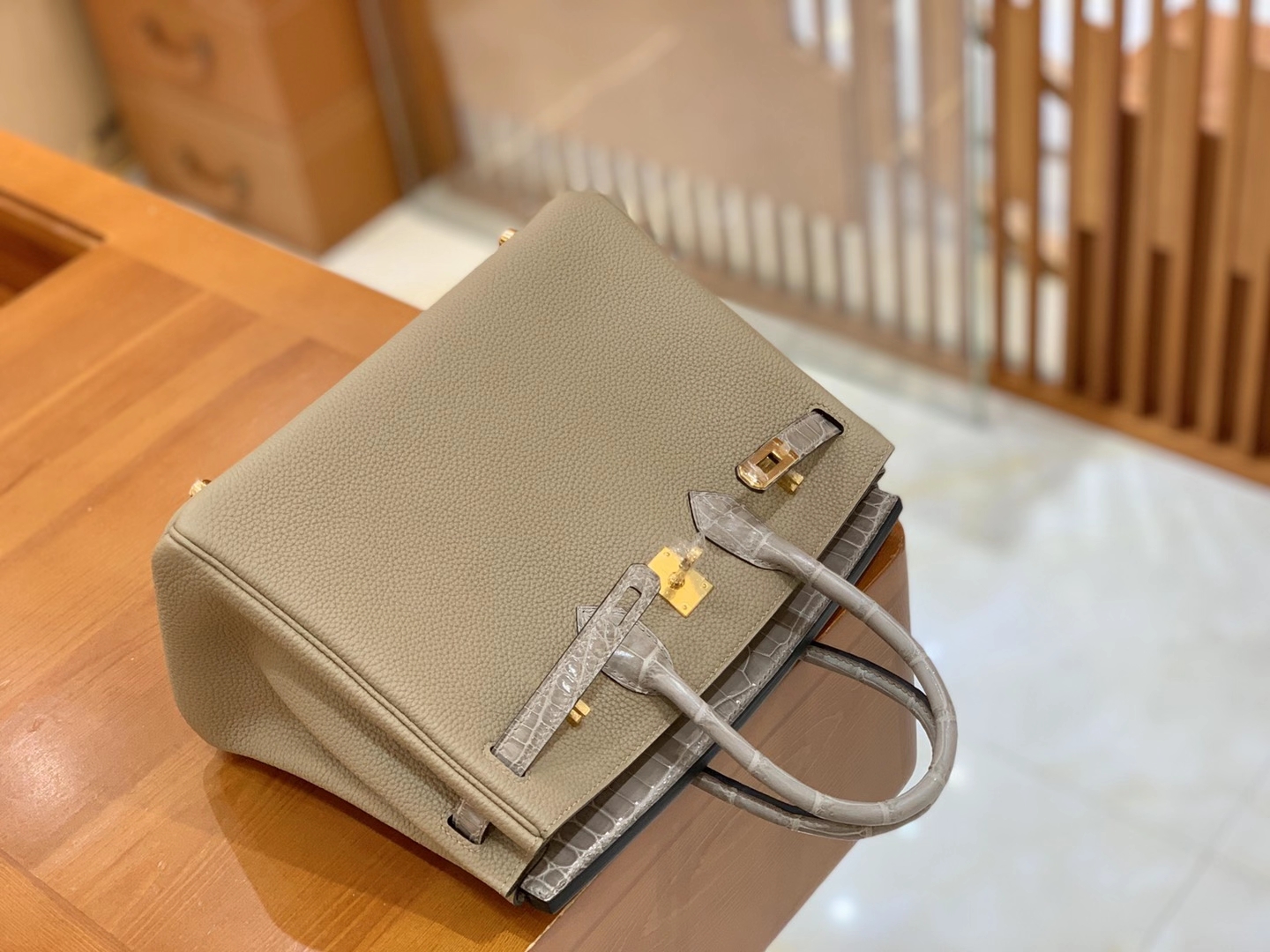 Hermès（爱马仕）Birkin Touch 斑鸠灰 尼罗鳄 拼Togo皮 金扣 25cm 原版蜜蜡线 顶级手缝