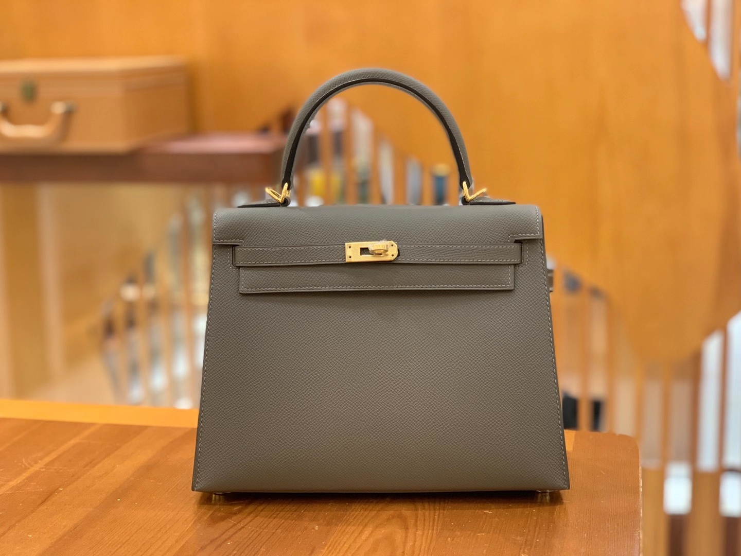 Hermès（爱马仕）Kelly 凯莉包 Epsom 牛皮 锡器灰 金扣 25cm 原版蜜蜡线 顶级手缝
