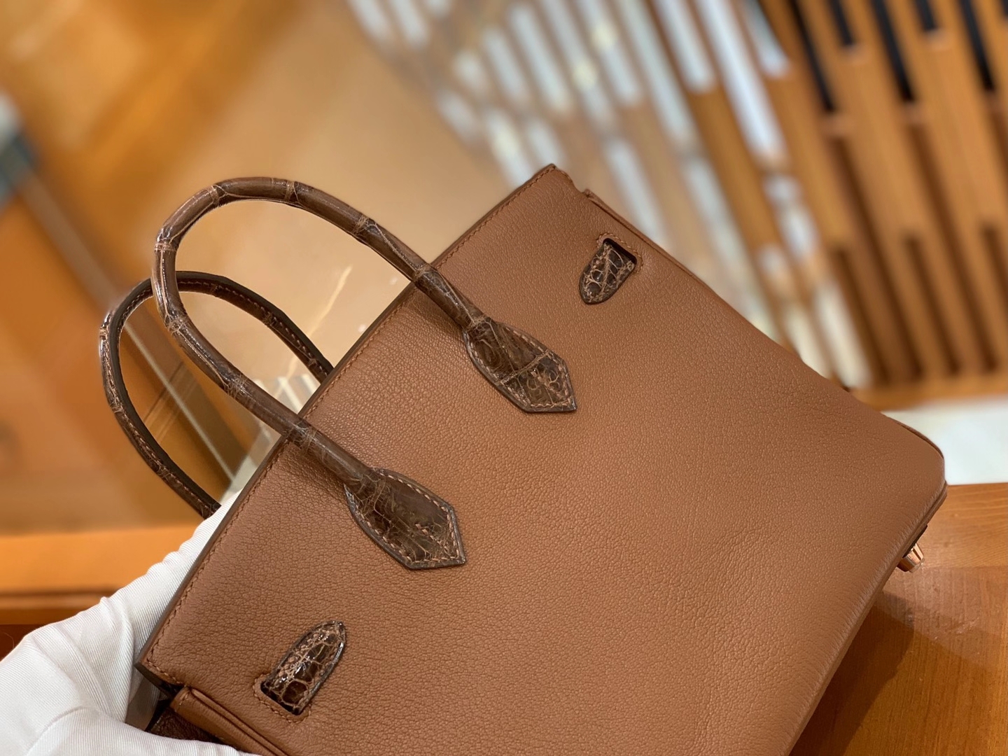 Hermès（爱马仕）Birkin Touch 焦糖色 尼罗鳄拼山羊皮 金扣 25cm 原版蜜蜡线 顶级手缝