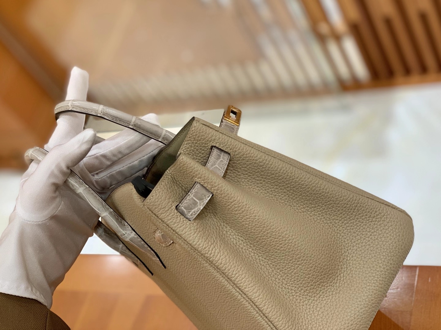 Hermès（爱马仕）Birkin Touch 斑鸠灰 尼罗鳄 拼Togo皮 金扣 25cm 原版蜜蜡线 顶级手缝