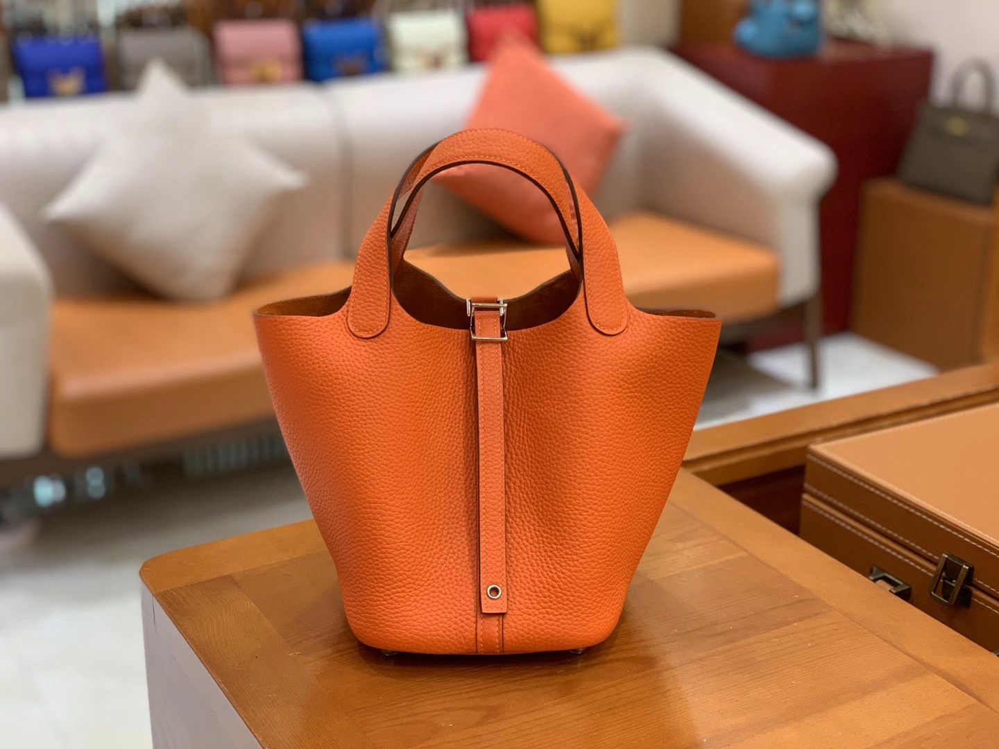 Hermès（爱马仕）Picotin 菜篮子 橙红色 原版蜜蜡线 顶级手缝 银扣 18cm