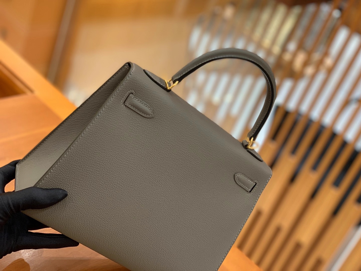Hermès（爱马仕）Kelly 凯莉包 Epsom 牛皮 锡器灰 金扣 25cm 原版蜜蜡线 顶级手缝