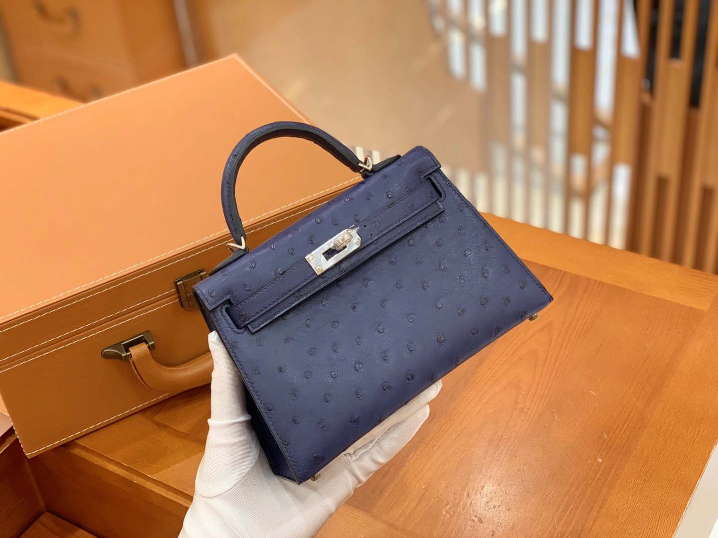 Hermès（爱马仕）MiniKelly 迷你凯莉 马耳他蓝 KK级鸵鸟皮 银扣 二代 19cm 原版蜜蜡线 顶级手缝
