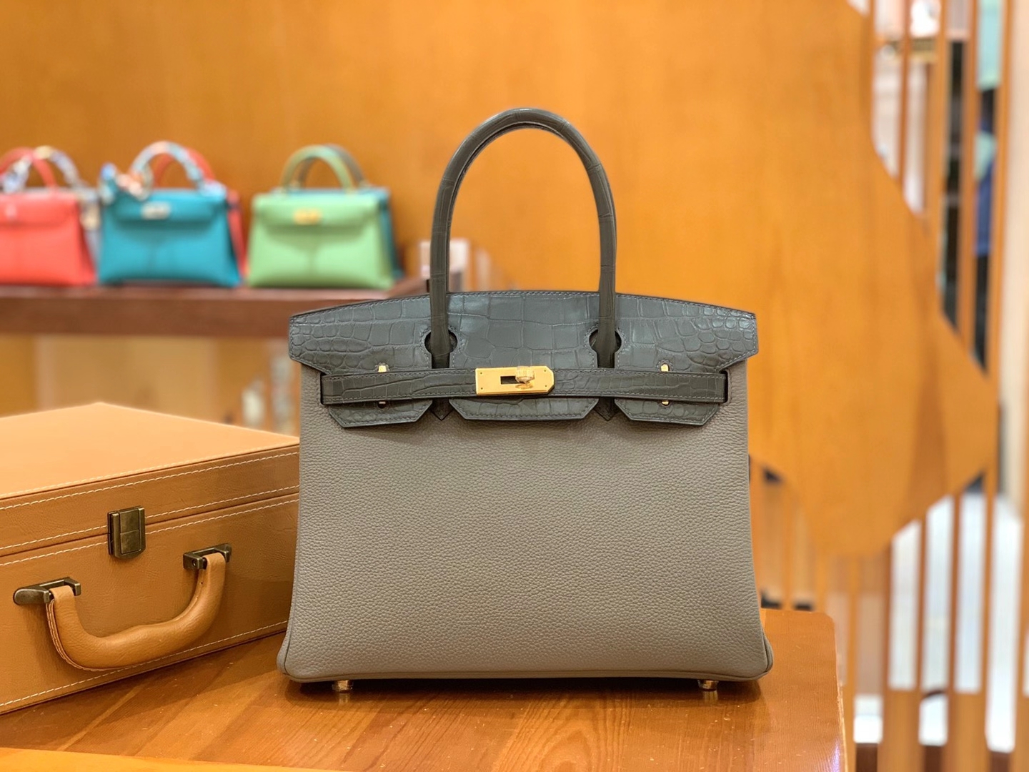 Hermès（爱马仕）Birkin Touch 锡器灰 尼罗鳄 拼Togo皮 金扣 30cm 原版蜜蜡线 顶级手缝