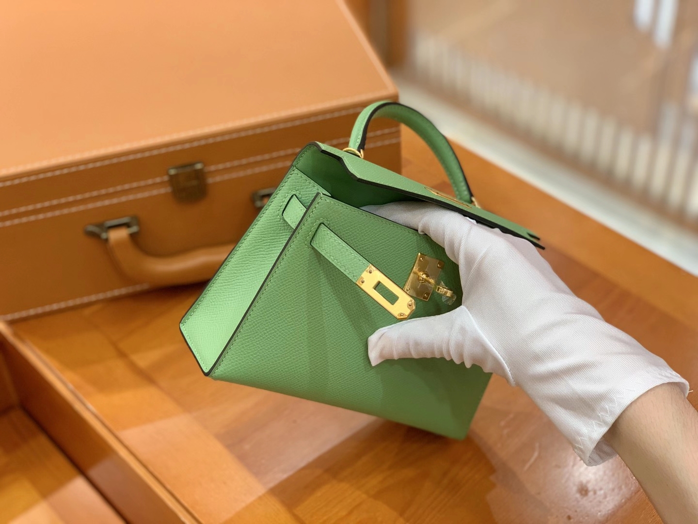 Hermès（爱马仕）MiniKelly 迷你凯莉 Epsom 掌纹皮 牛油果绿 金扣 二代 19cm 原版蜜蜡线 顶级手缝