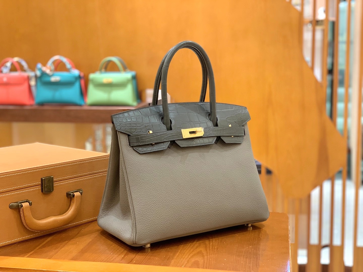 Hermès（爱马仕）Birkin Touch 锡器灰 尼罗鳄 拼Togo皮 金扣 30cm 原版蜜蜡线 顶级手缝