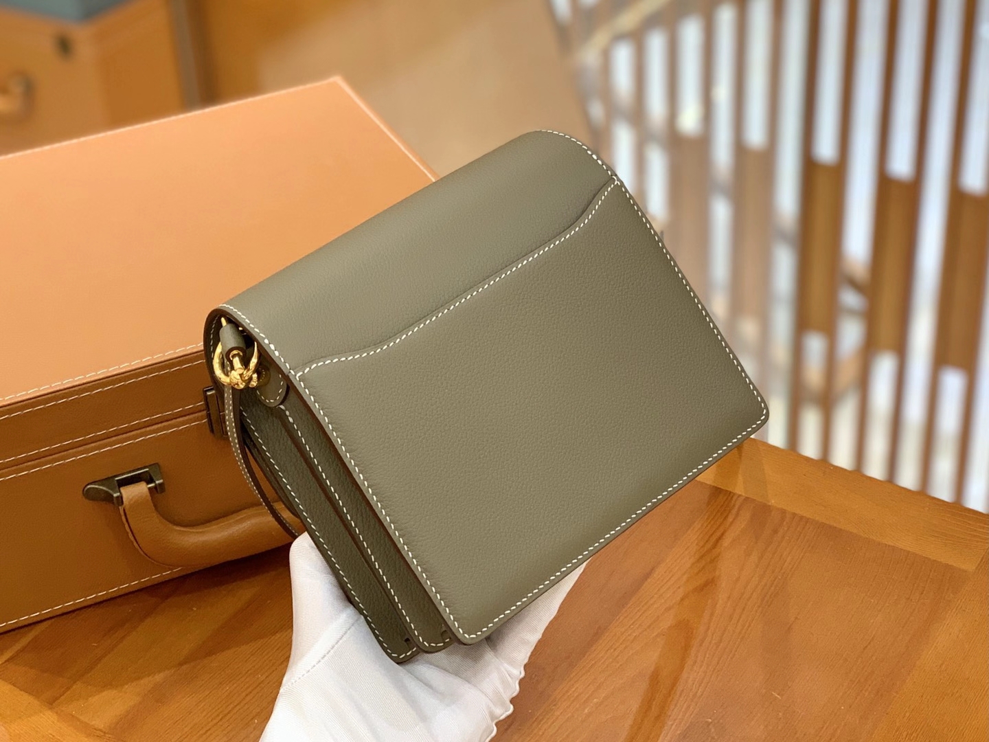 Hermès（爱马仕）Rouils 猪鼻包 Evercolor 19cm 大象灰 金扣 原版蜜蜡线 顶级手缝