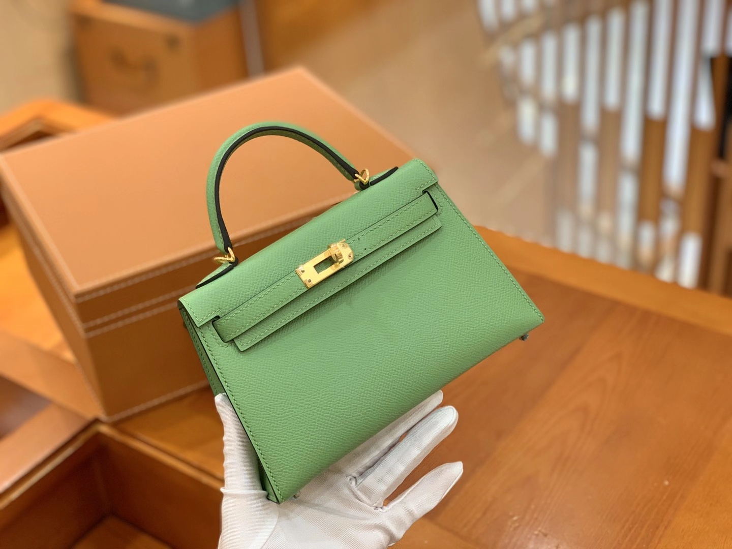 Hermès（爱马仕）MiniKelly 迷你凯莉 Epsom 掌纹皮 牛油果绿 金扣 二代 19cm 原版蜜蜡线 顶级手缝