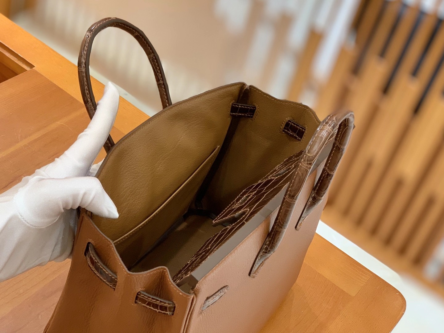 Hermès（爱马仕）Birkin Touch 焦糖色 尼罗鳄拼山羊皮 金扣 25cm 原版蜜蜡线 顶级手缝