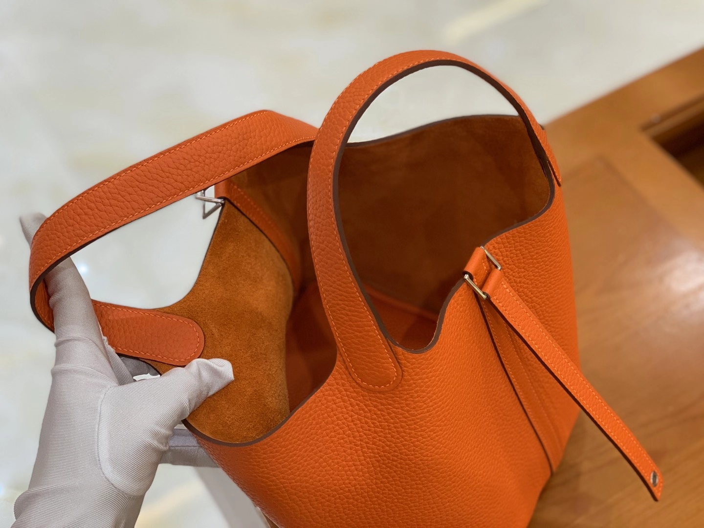 Hermès（爱马仕）Picotin 菜篮子 橙红色 原版蜜蜡线 顶级手缝 银扣 18cm