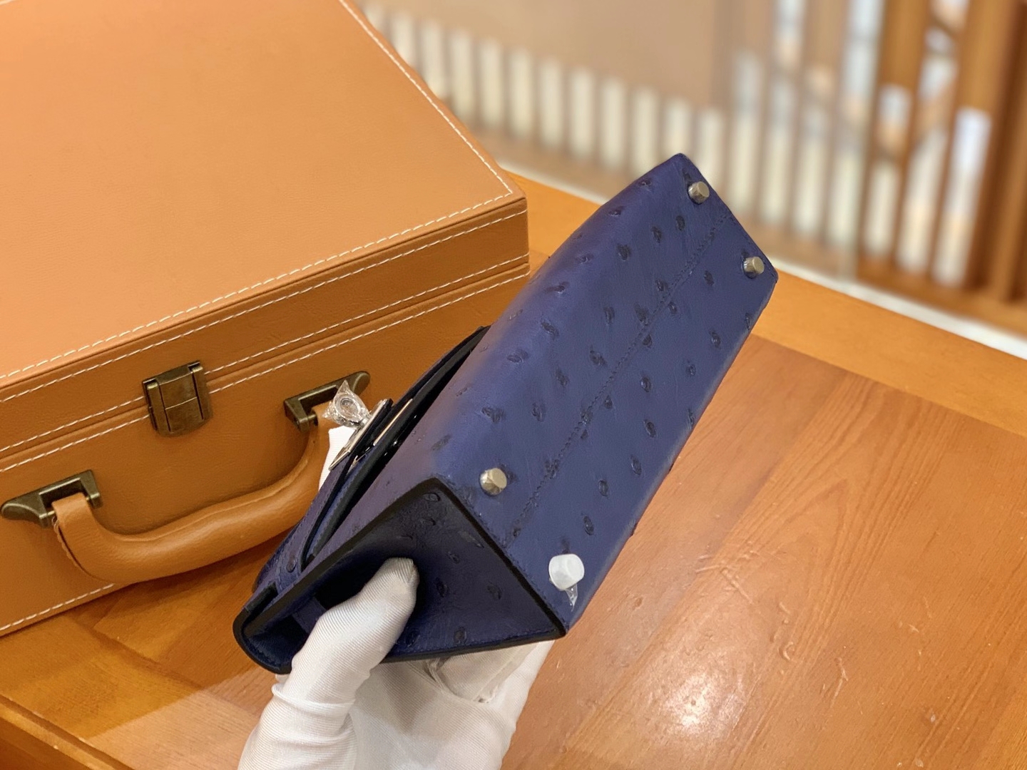 Hermès（爱马仕）MiniKelly 迷你凯莉 马耳他蓝 KK级鸵鸟皮 银扣 二代 19cm 原版蜜蜡线 顶级手缝