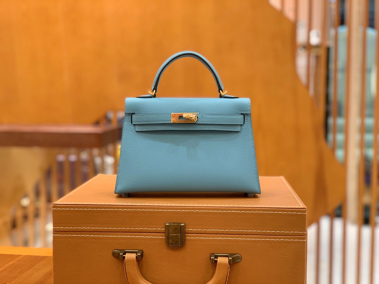 Hermès（爱马仕）MiniKelly 迷你凯莉 Epsom 掌纹皮 北方蓝 金扣 二代 19cm 原版蜜蜡线 顶级手缝