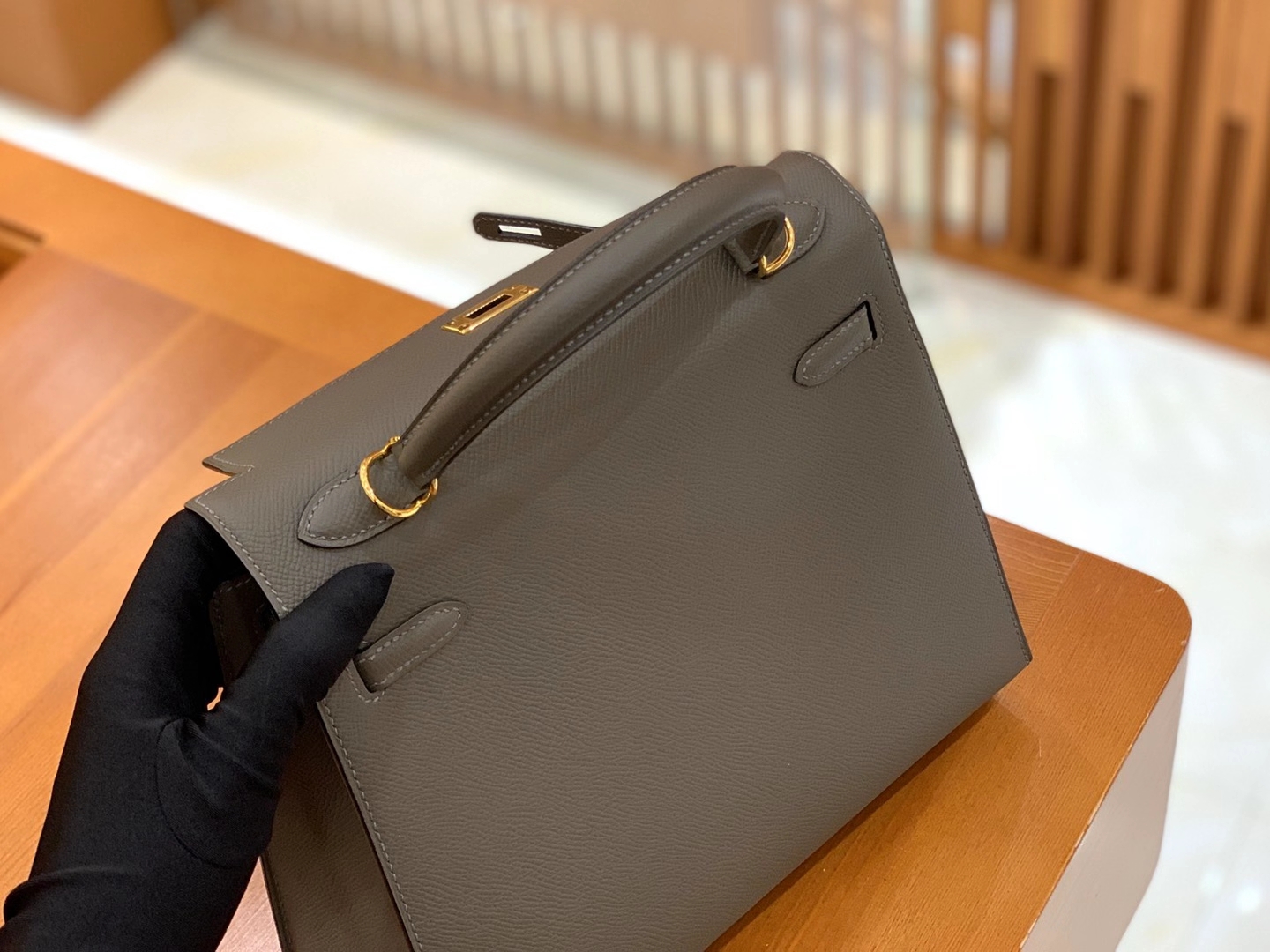 Hermès（爱马仕）Kelly 凯莉包 Epsom 牛皮 锡器灰 金扣 25cm 原版蜜蜡线 顶级手缝