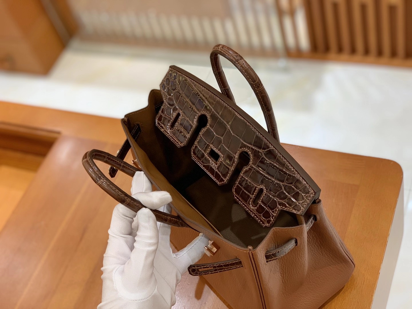 Hermès（爱马仕）Birkin Touch 焦糖色 尼罗鳄拼山羊皮 金扣 25cm 原版蜜蜡线 顶级手缝