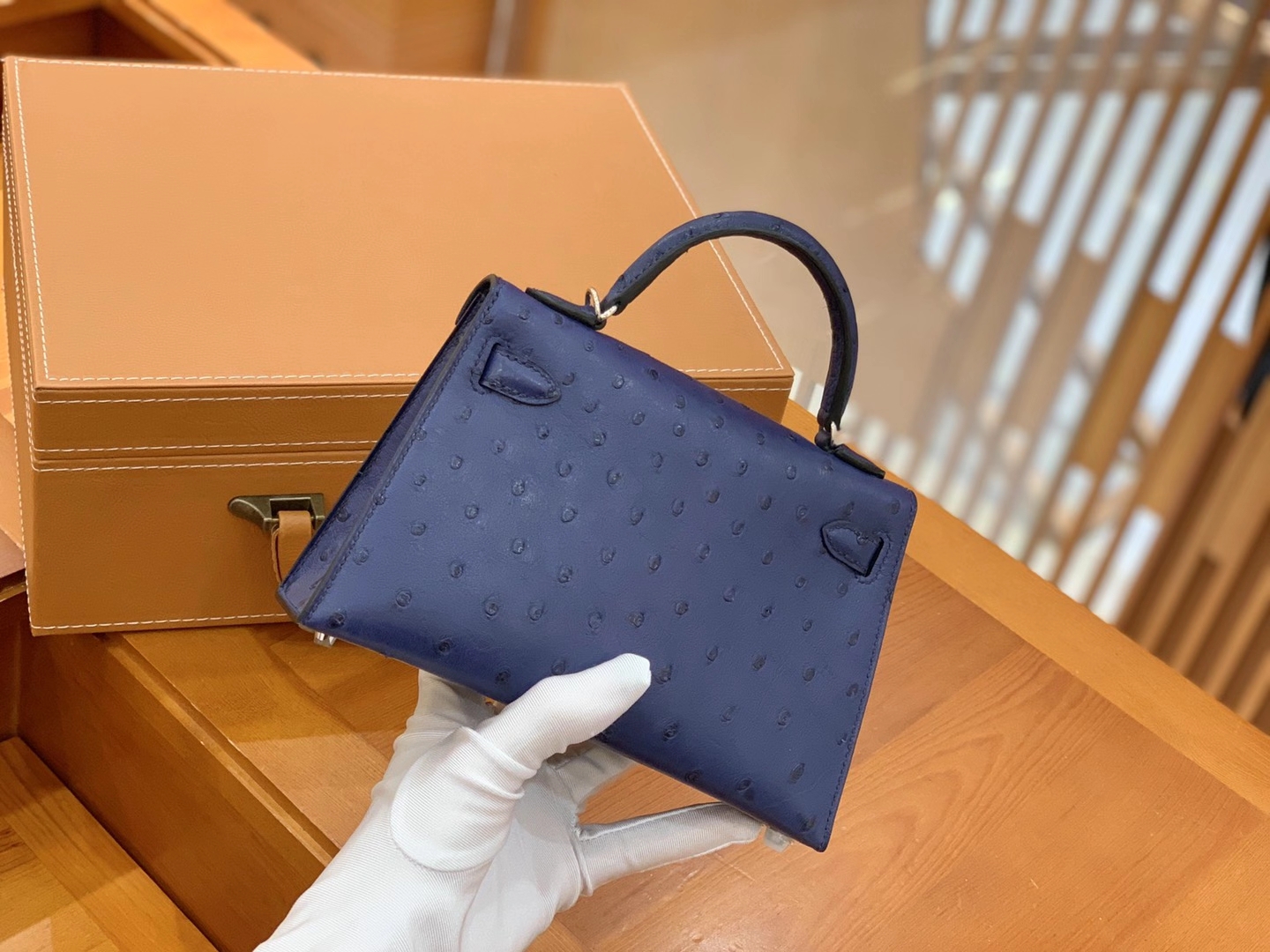 Hermès（爱马仕）MiniKelly 迷你凯莉 马耳他蓝 KK级鸵鸟皮 银扣 二代 19cm 原版蜜蜡线 顶级手缝