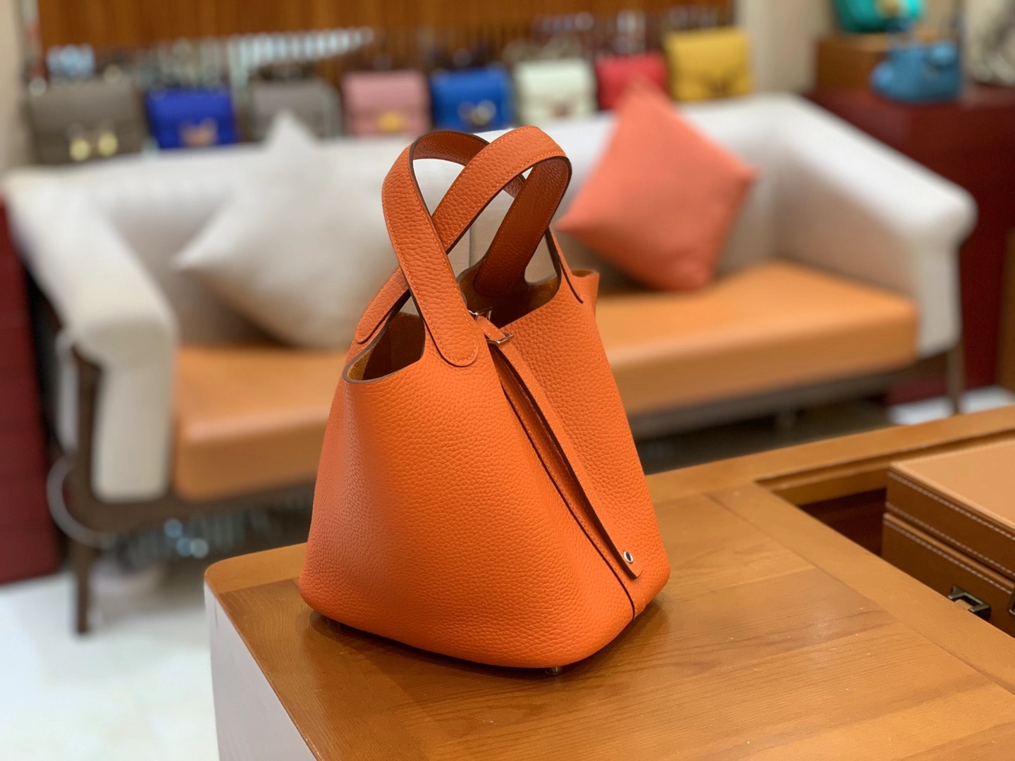 Hermès（爱马仕）Picotin 菜篮子 橙红色 原版蜜蜡线 顶级手缝 银扣 18cm