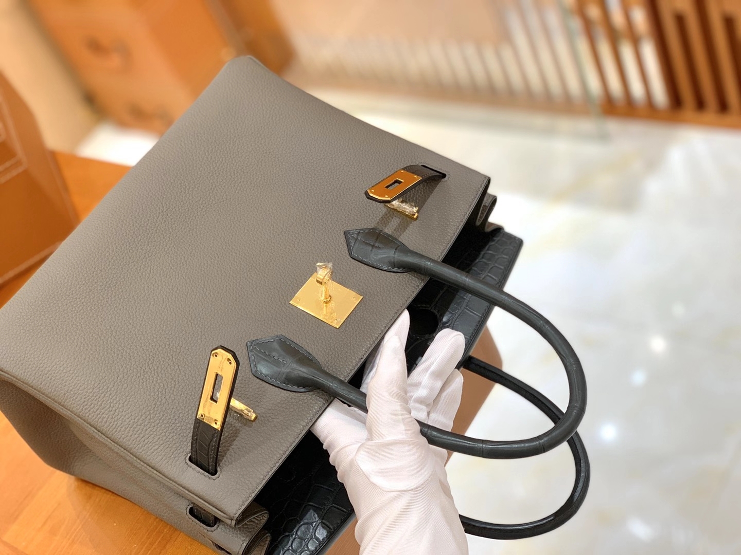 Hermès（爱马仕）Birkin Touch 锡器灰 尼罗鳄 拼Togo皮 金扣 30cm 原版蜜蜡线 顶级手缝