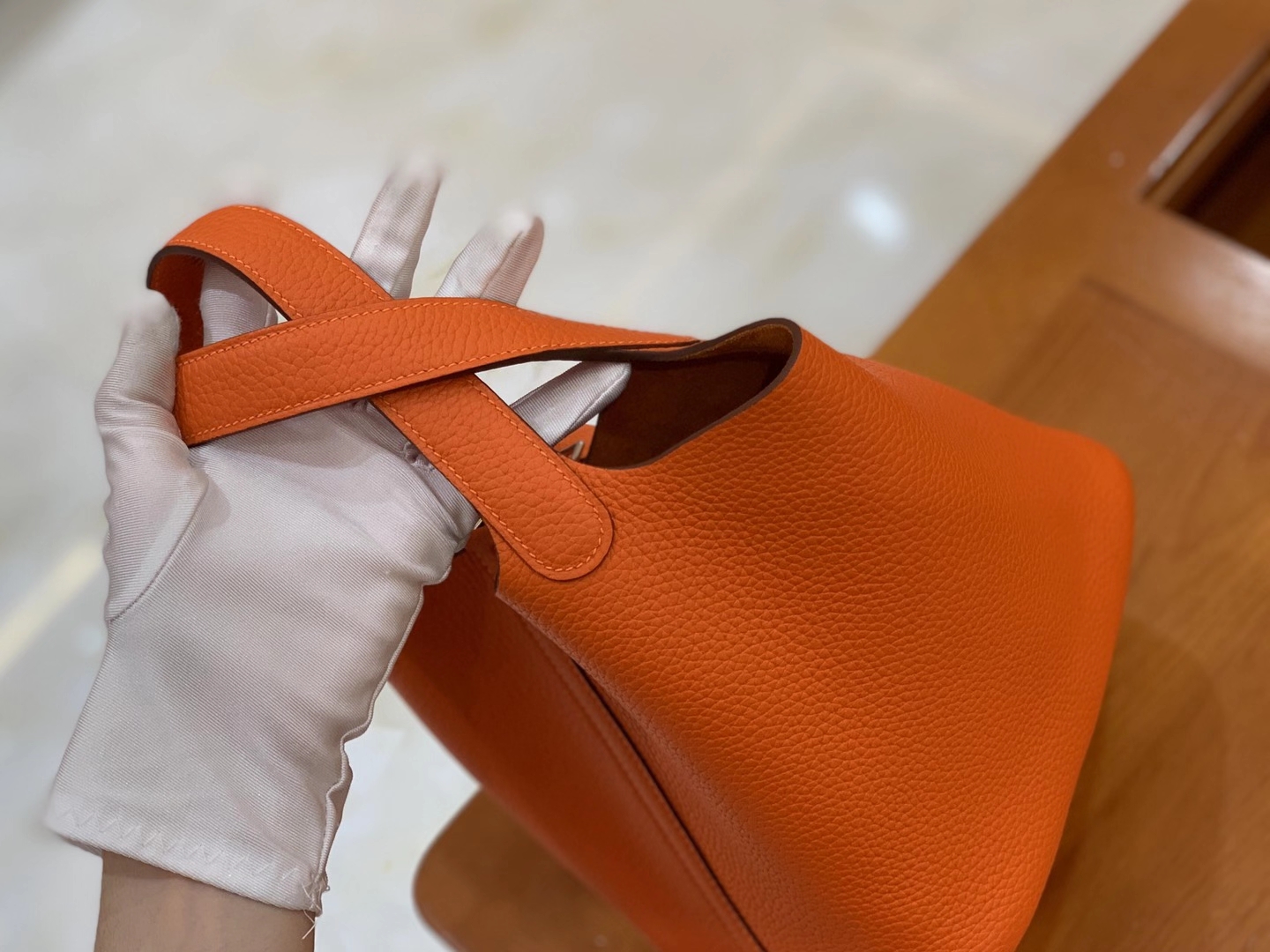 Hermès（爱马仕）Picotin 菜篮子 橙红色 原版蜜蜡线 顶级手缝 银扣 18cm
