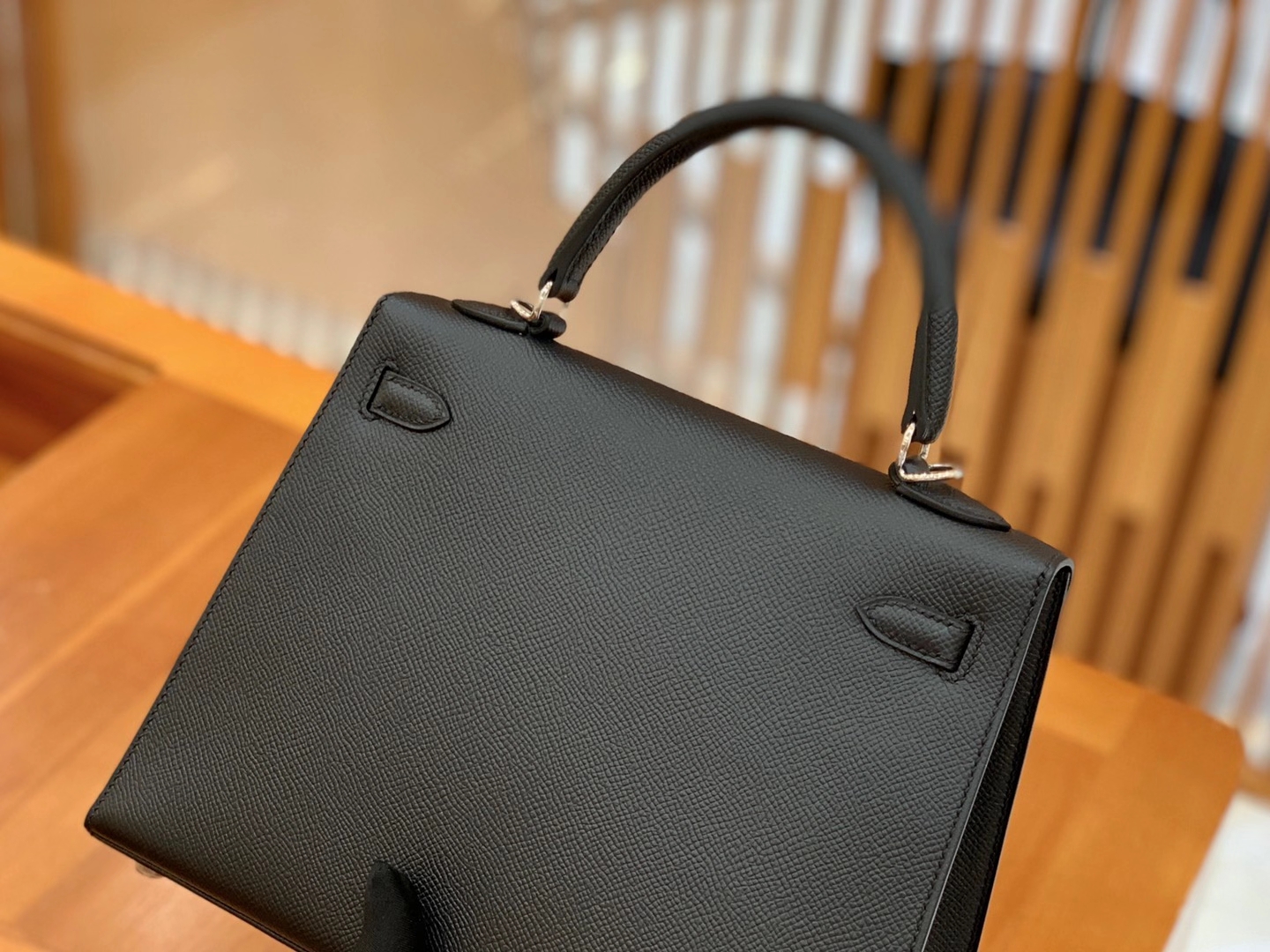 Hermès（爱马仕）Kelly 凯莉包 Epsom 牛皮 经典黑 银扣 25cm 原版蜜蜡线 顶级手缝