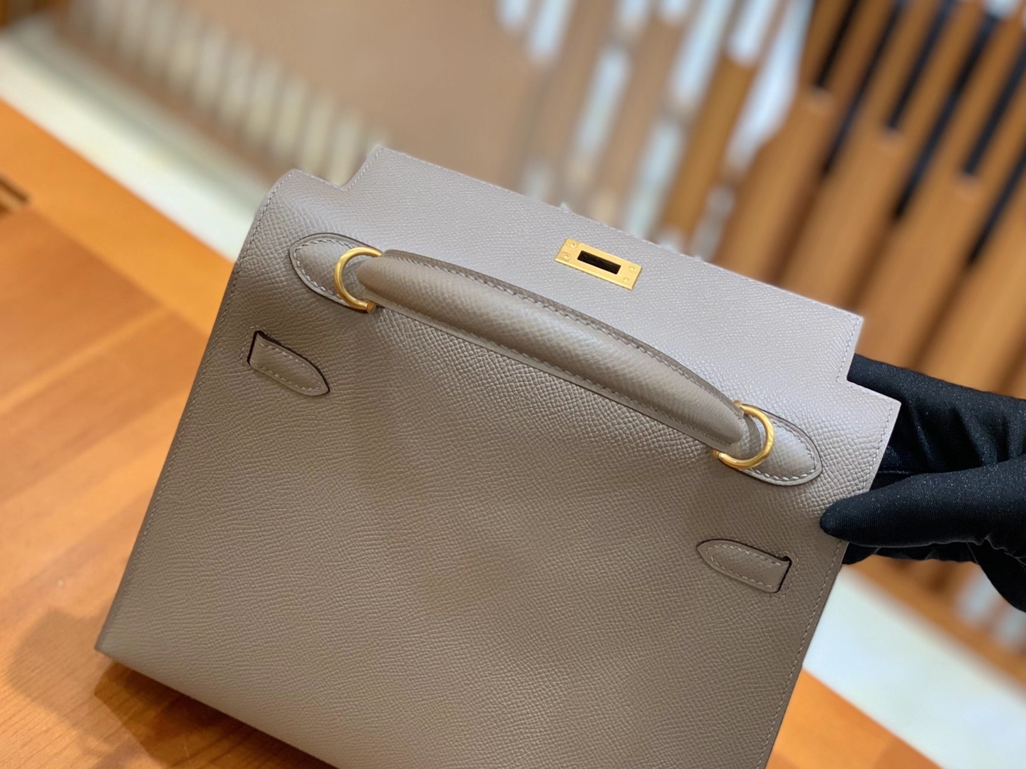 Hermès（爱马仕）Kelly 凯莉包 Epsom 牛皮 沥青灰 拉丝金扣 25cm 原版蜜蜡线 顶级手缝