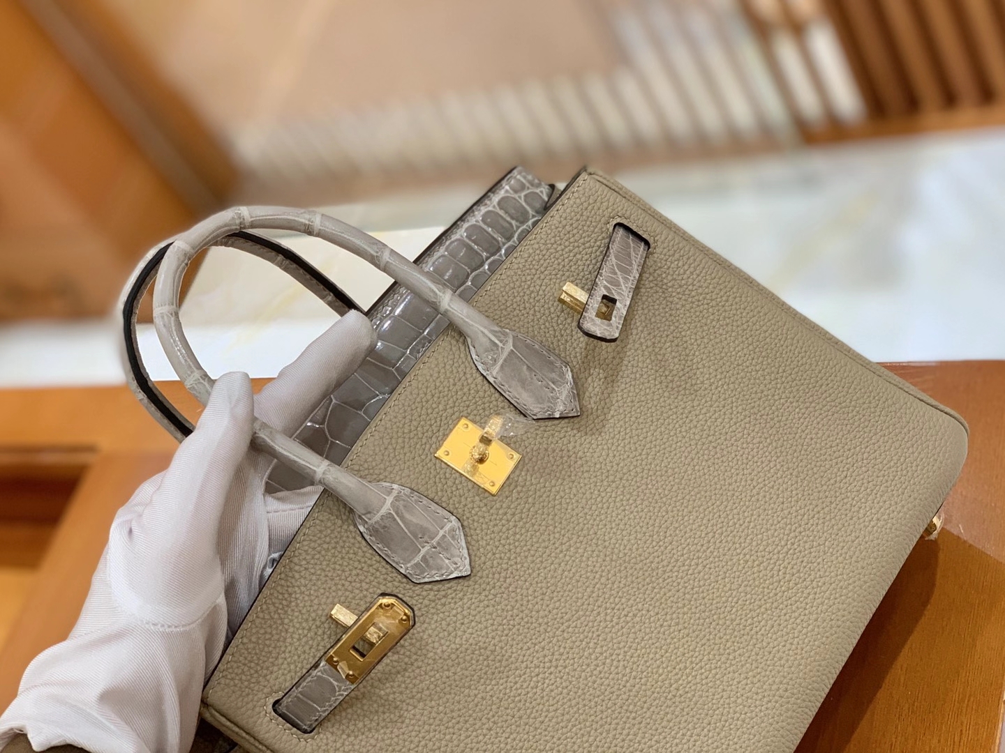 Hermès（爱马仕）Birkin Touch 斑鸠灰 尼罗鳄 拼Togo皮 金扣 25cm 原版蜜蜡线 顶级手缝