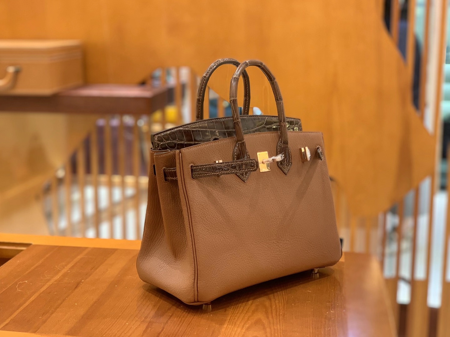 Hermès（爱马仕）Birkin Touch 焦糖色 尼罗鳄拼山羊皮 金扣 25cm 原版蜜蜡线 顶级手缝