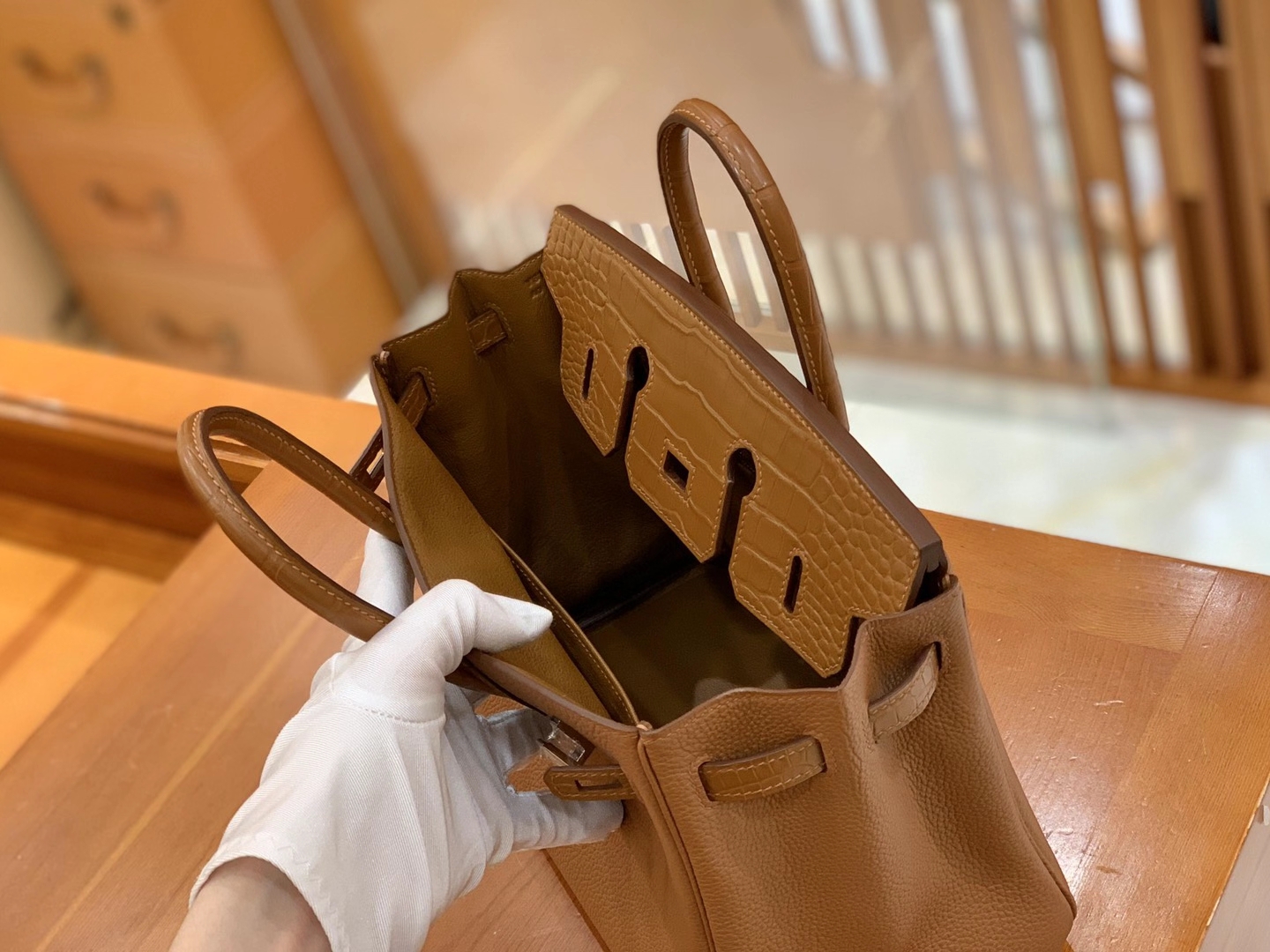 Hermès（爱马仕）Birkin Touch 金棕色 尼罗鳄 拼Togo皮 银扣 25cm 原版蜜蜡线 顶级手缝