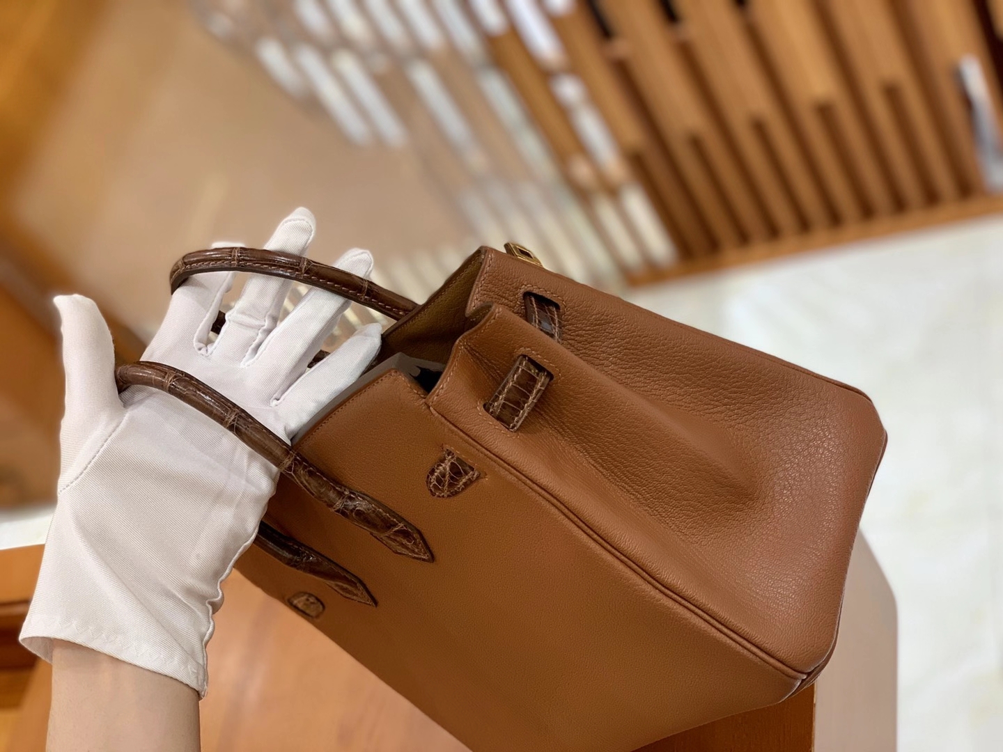 Hermès（爱马仕）Birkin Touch 焦糖色 尼罗鳄拼山羊皮 金扣 25cm 原版蜜蜡线 顶级手缝