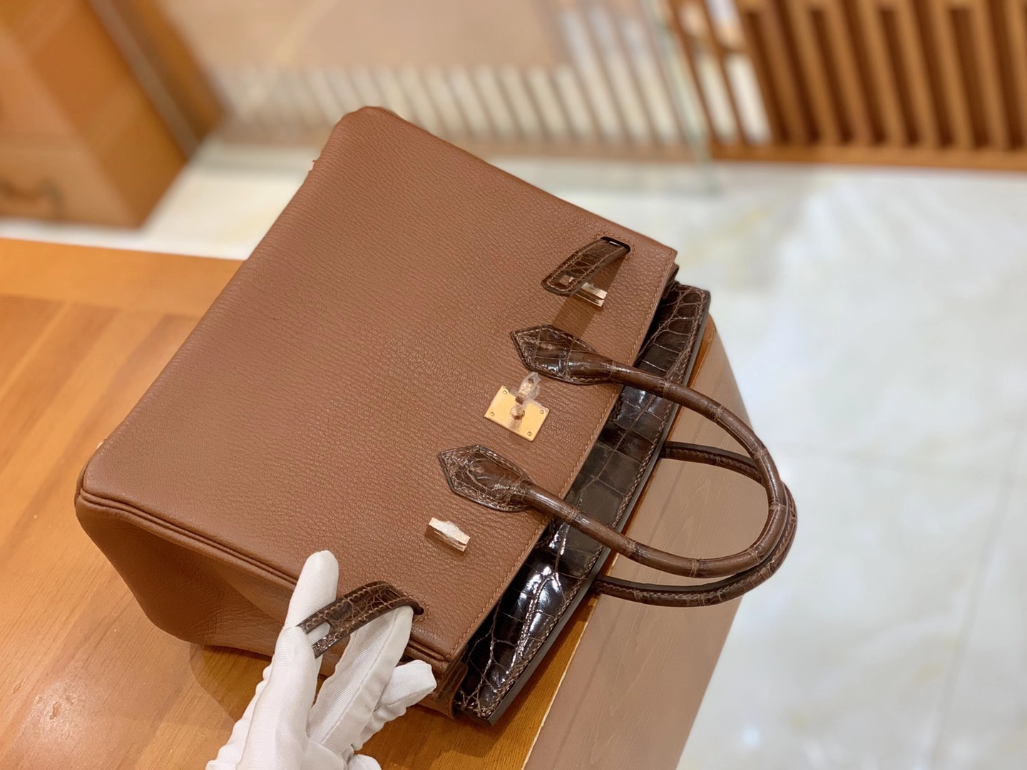 Hermès（爱马仕）Birkin Touch 焦糖色 尼罗鳄拼山羊皮 金扣 25cm 原版蜜蜡线 顶级手缝