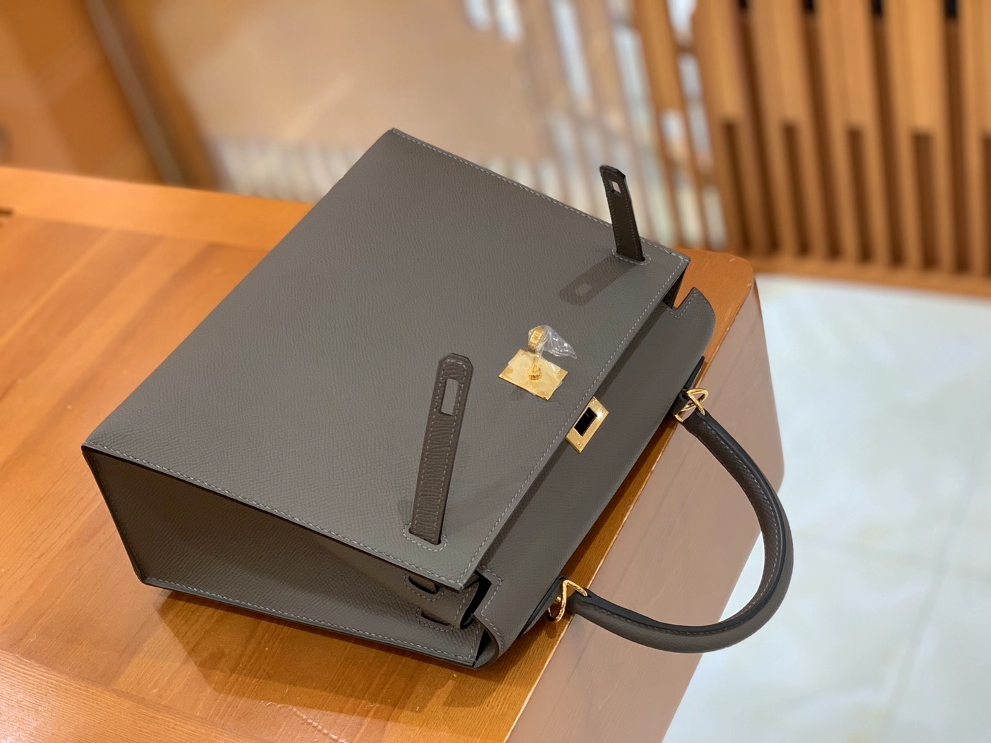 Hermès（爱马仕）Kelly 凯莉包 Epsom 牛皮 锡器灰 金扣 25cm 原版蜜蜡线 顶级手缝