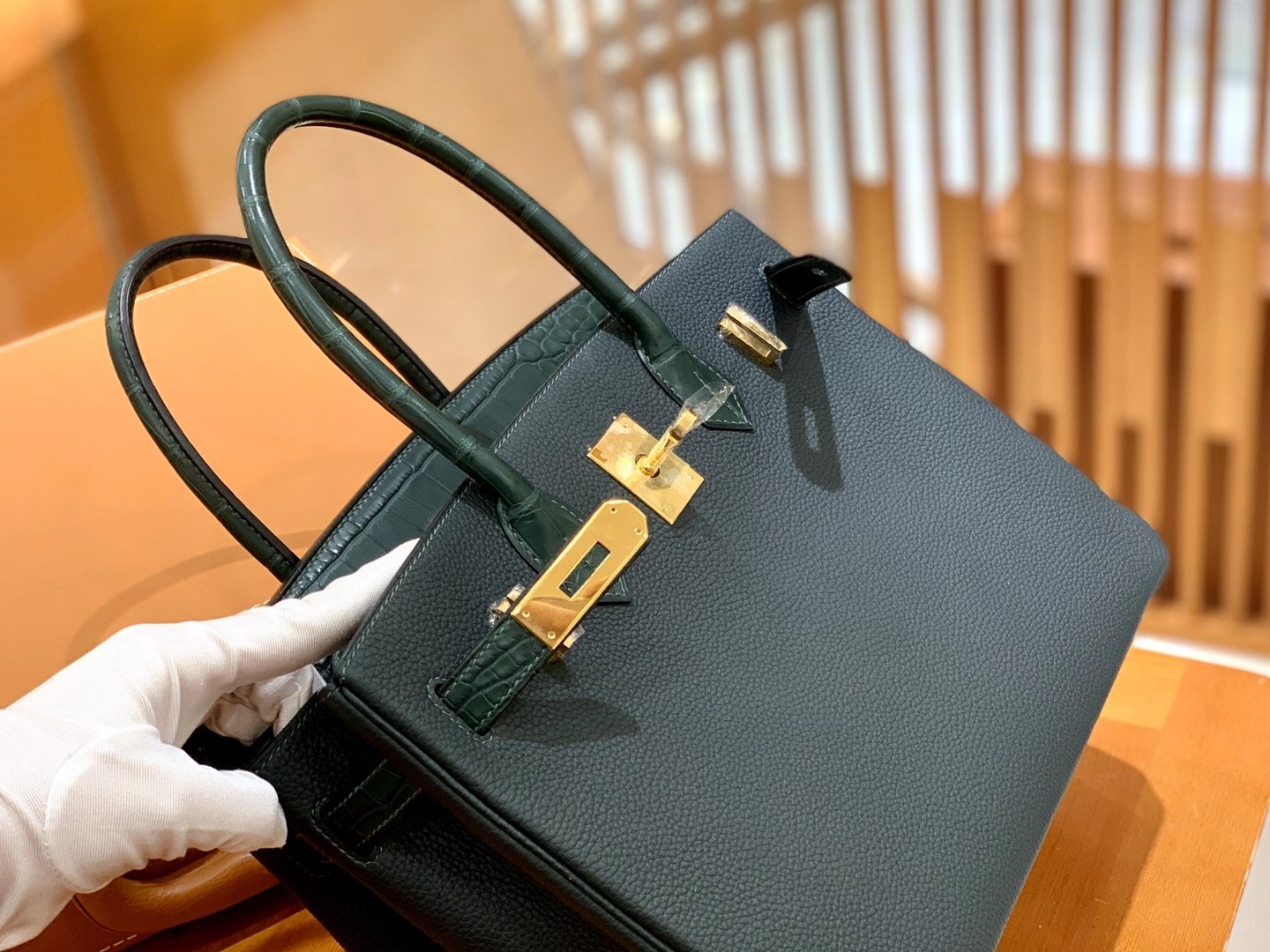Hermès（爱马仕）Birkin Touch 松柏绿 尼罗鳄 拼Togo皮 金扣 30cm 原版蜜蜡线 顶级手缝