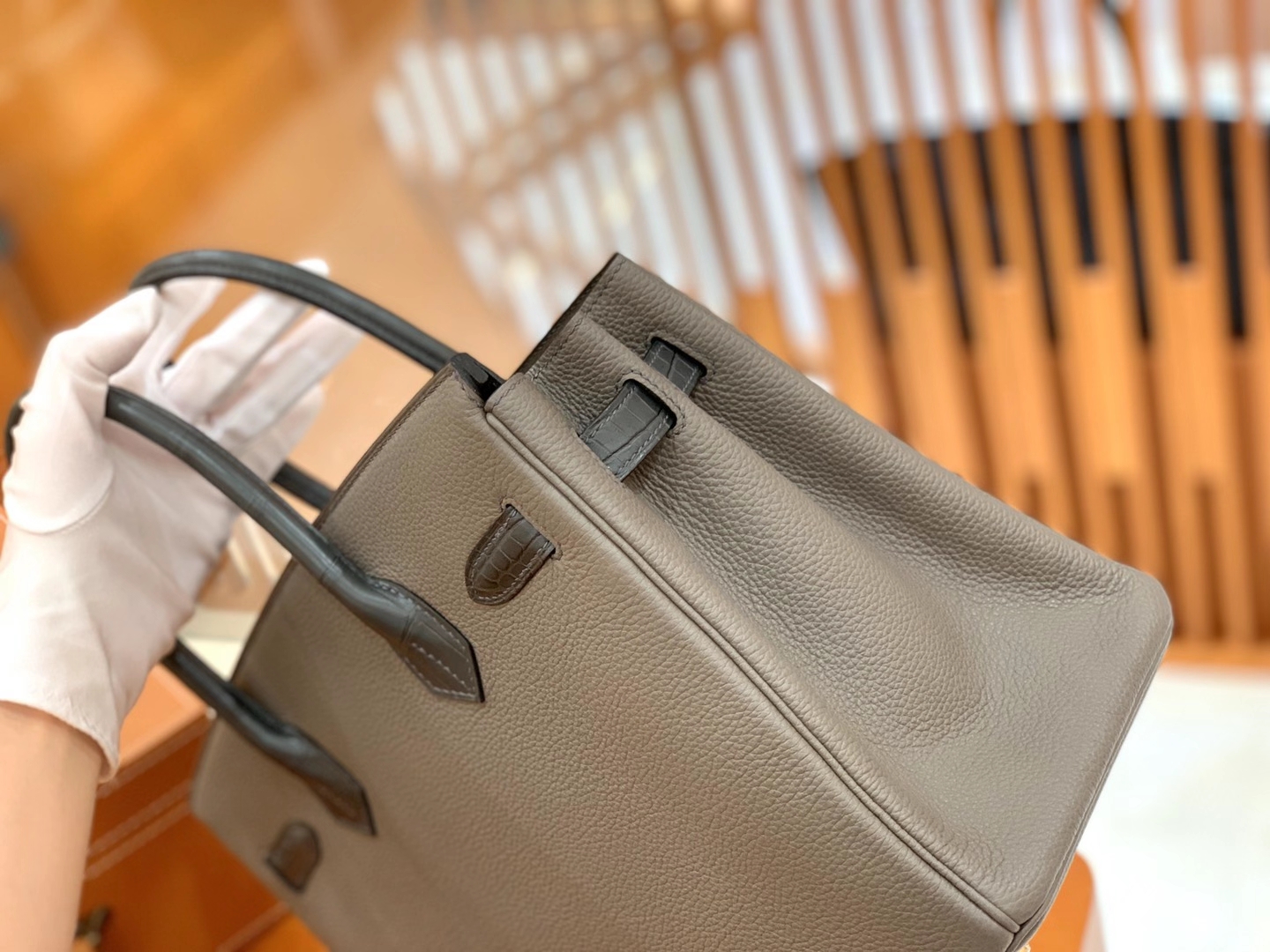 Hermès（爱马仕）Birkin Touch 锡器灰 尼罗鳄 拼Togo皮 金扣 30cm 原版蜜蜡线 顶级手缝